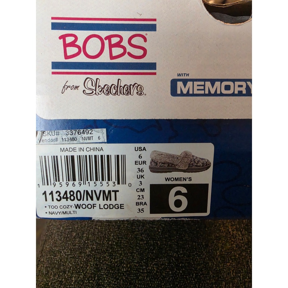Skechers BOBS Too Cozy Woof Lodge Dog Print Slippers Navy Multi 113480 Womens 6 - Picture 8 of 9